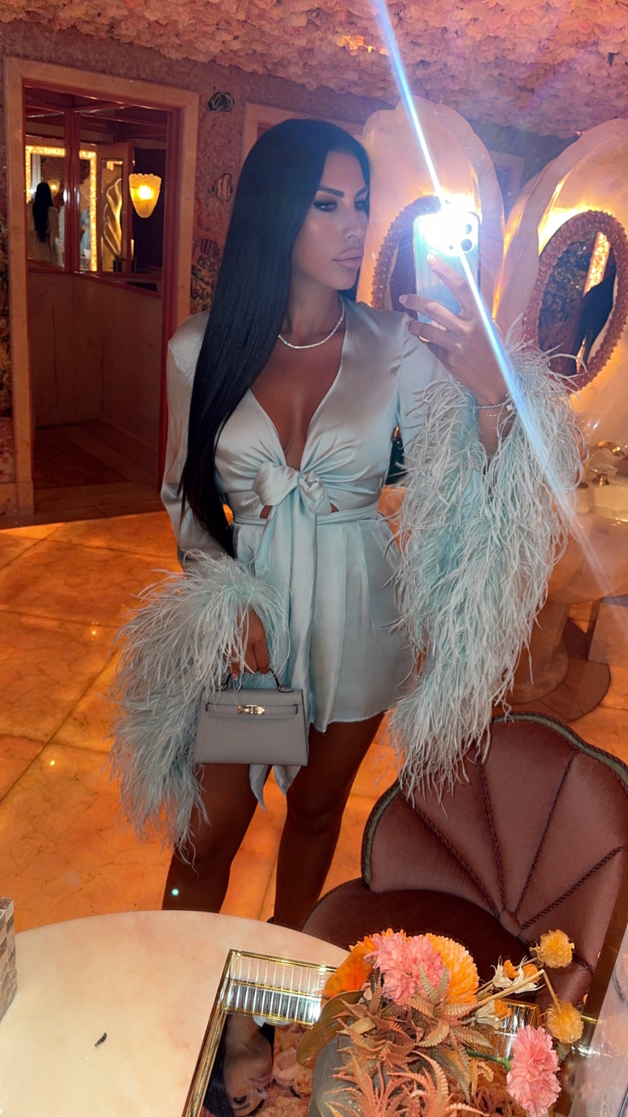 
                  
                    Carerra Satin Feather Playsuit
                  
                